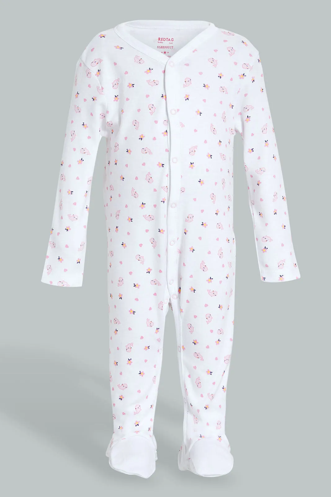 Pink And White Printed Sleepsuit Set (3 Piece)