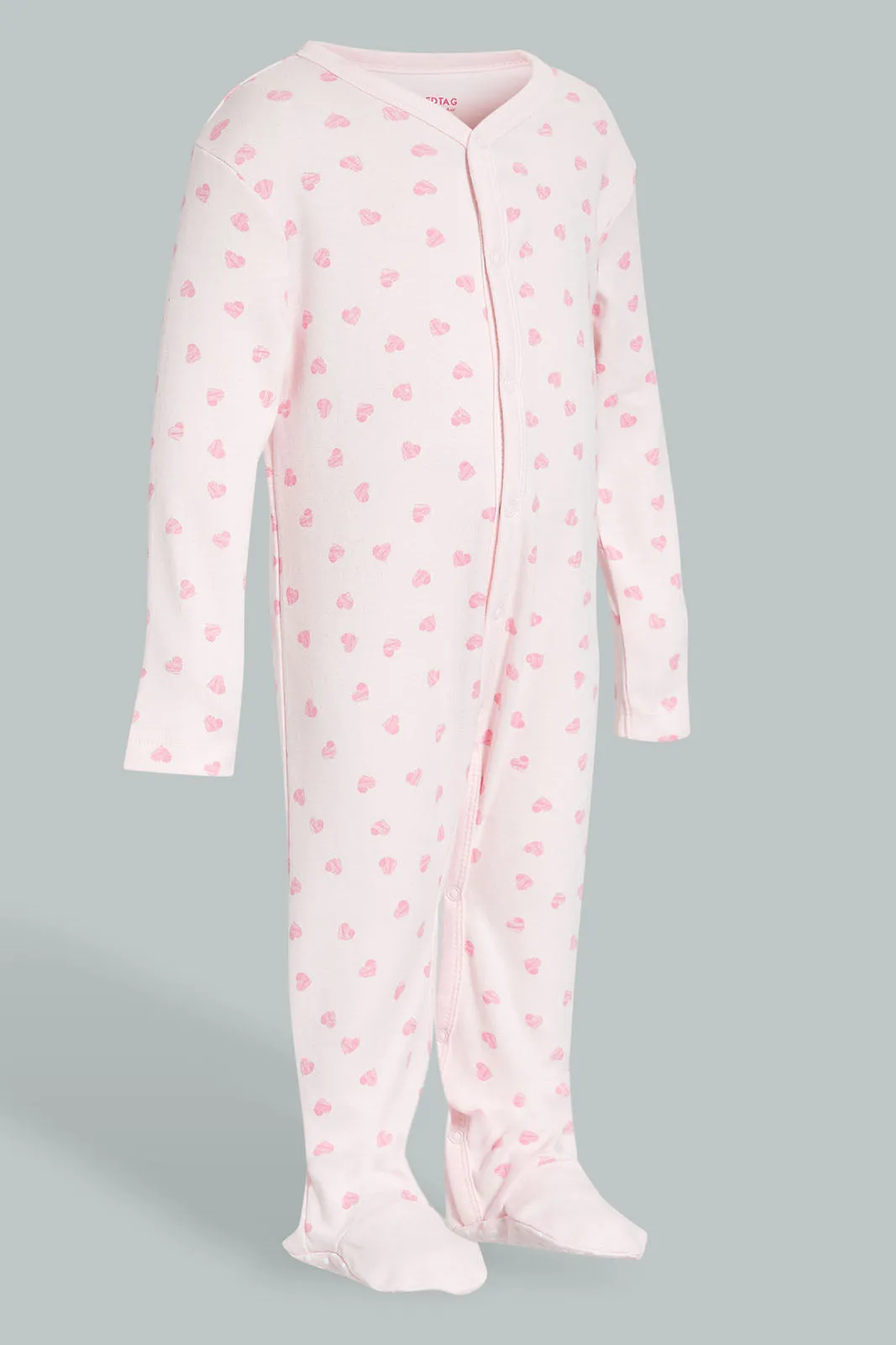 Pink And White Printed Sleepsuit Set (3 Piece)