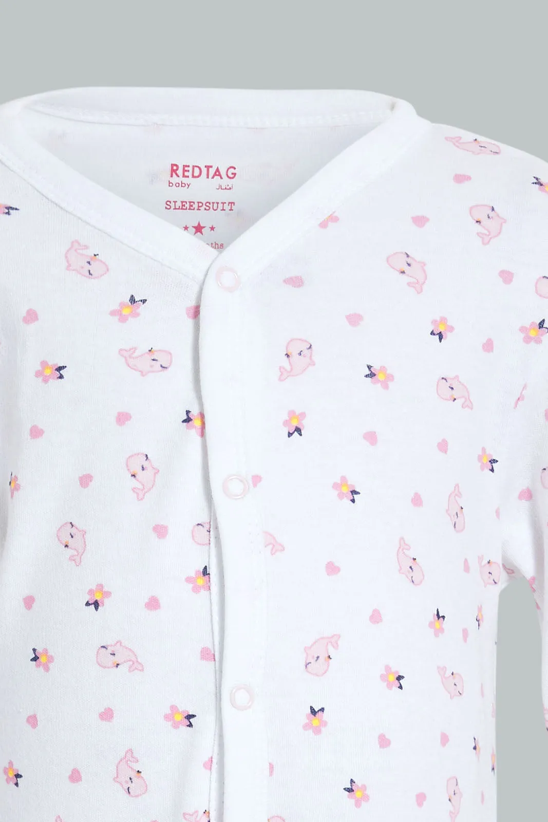 Pink And White Printed Sleepsuit Set (3 Piece)