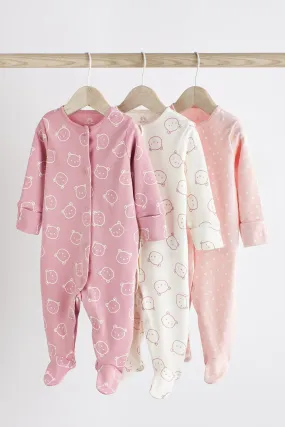 Pink Cotton Baby Sleepsuits 3 Pack