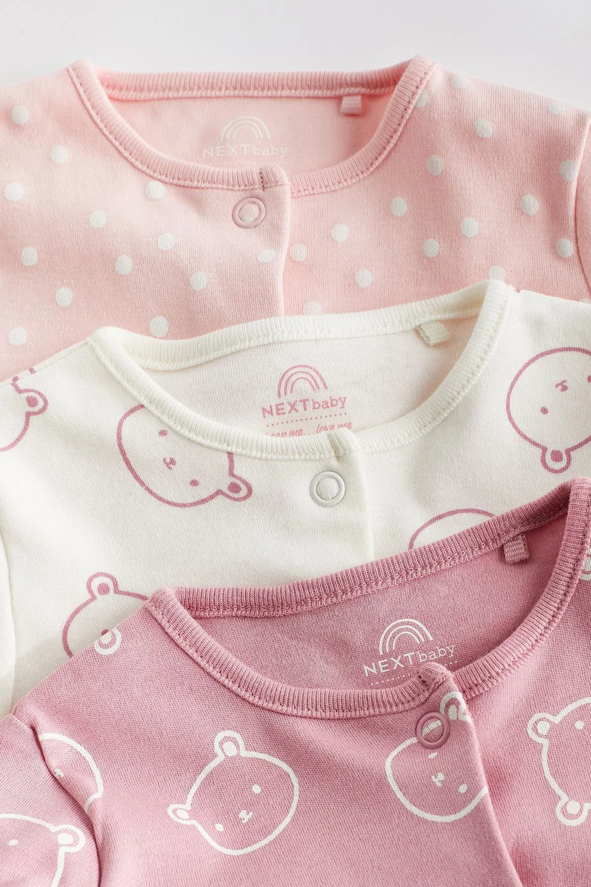 Pink Cotton Baby Sleepsuits 3 Pack
