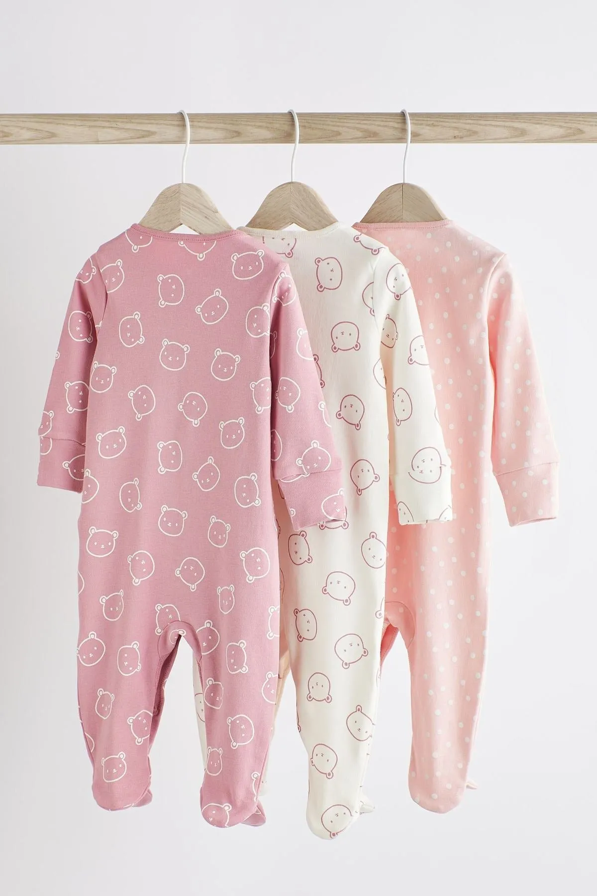 Pink Cotton Baby Sleepsuits 3 Pack