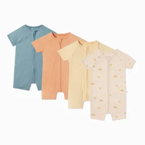 Rainbow & Ribbed Zip Summer Sleepsuit 4 Pack