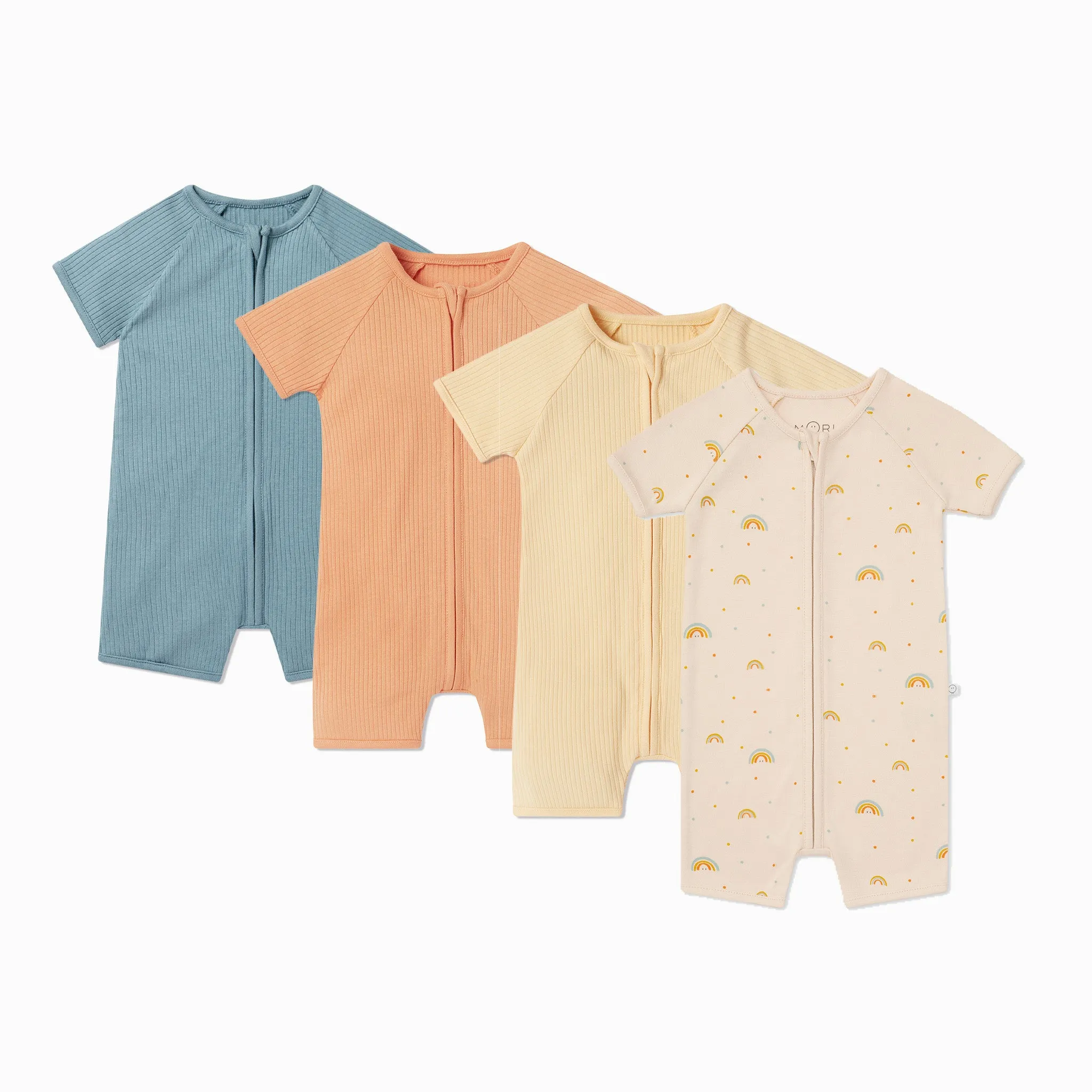 Rainbow & Ribbed Zip Summer Sleepsuit 4 Pack
