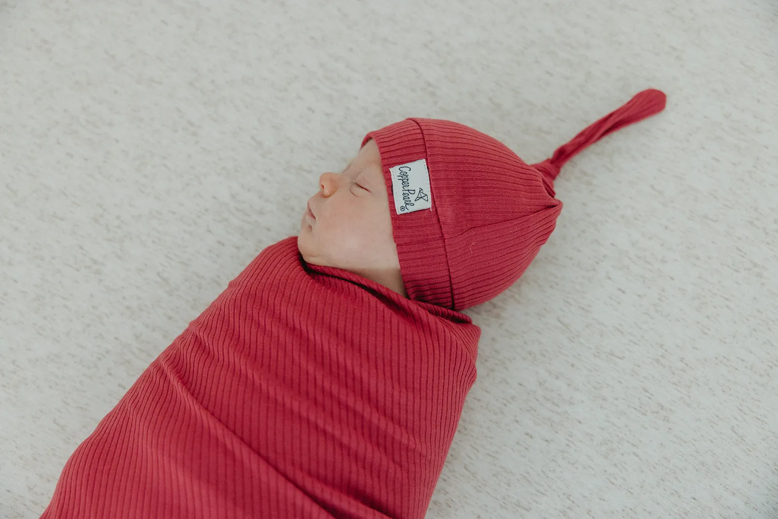 Rib Knit Top Knot Hat - Berry