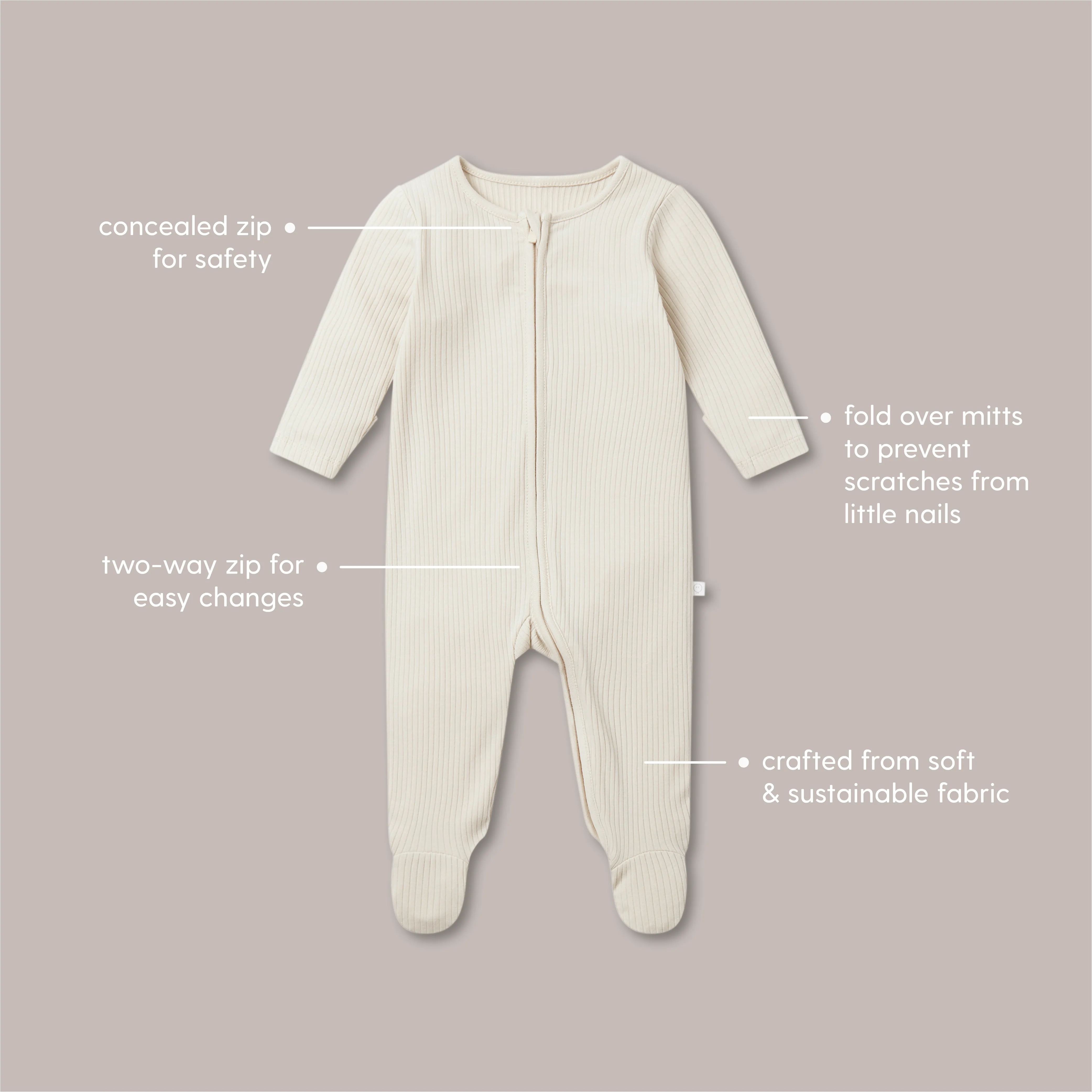 Ribbed Clever Zip Sleepsuit