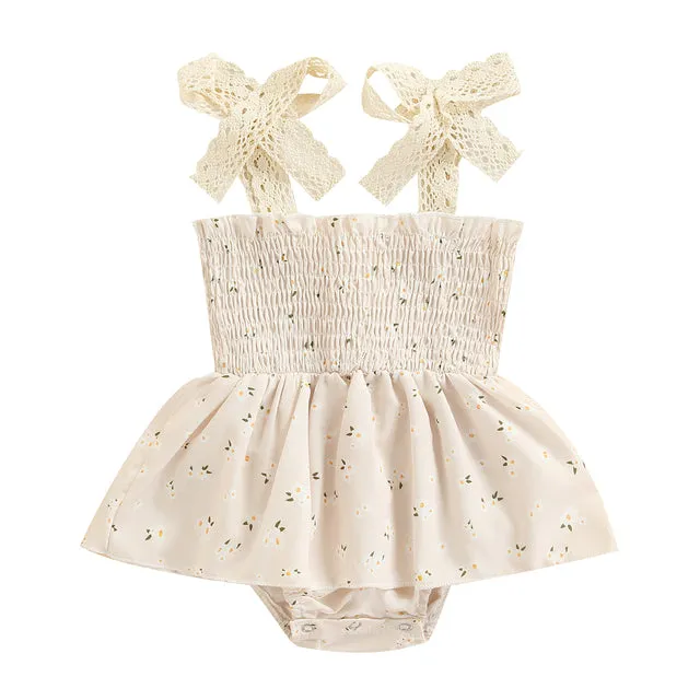 Rosey Lei Flower Printed Sleeveless Tie Up Jumper Dress