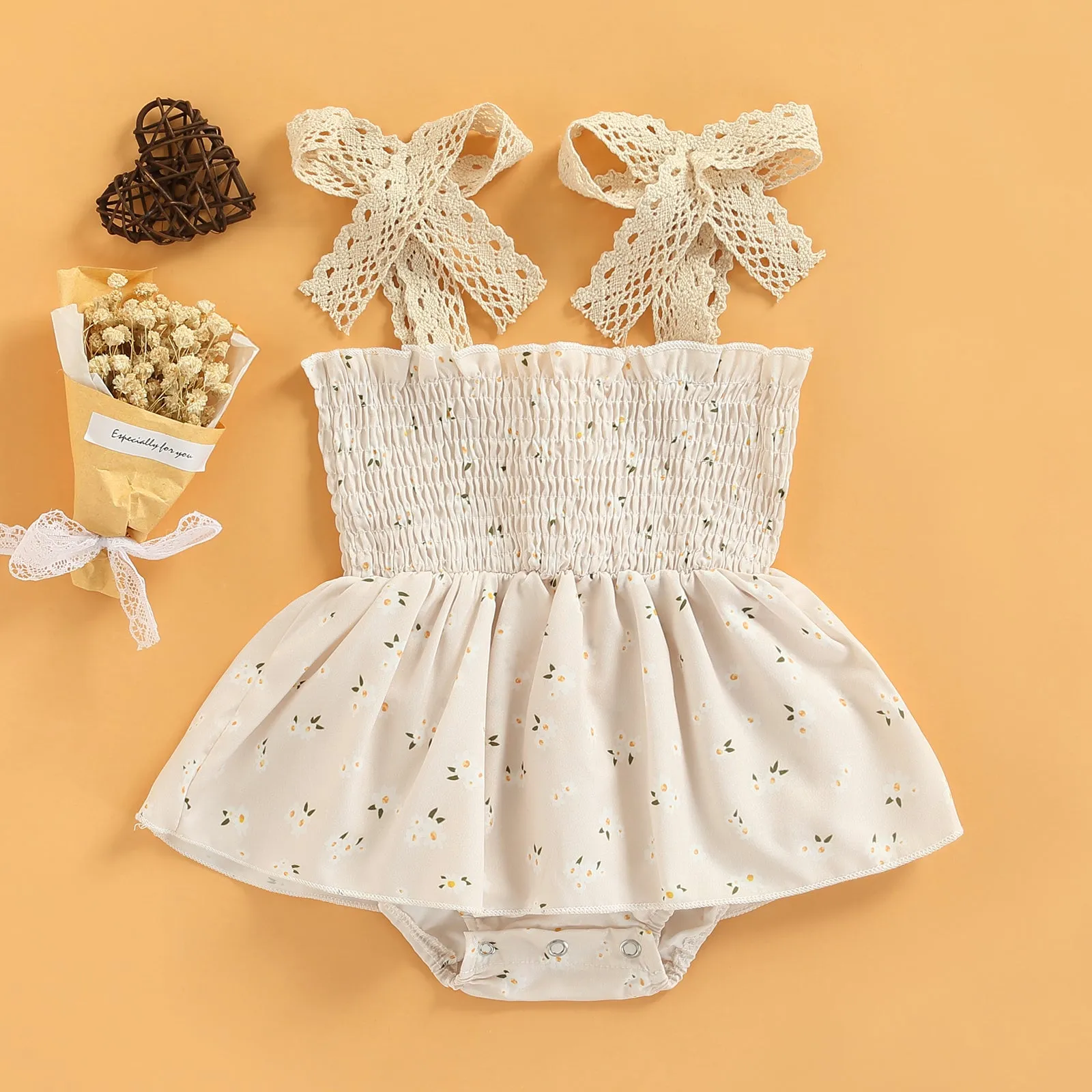 Rosey Lei Flower Printed Sleeveless Tie Up Jumper Dress