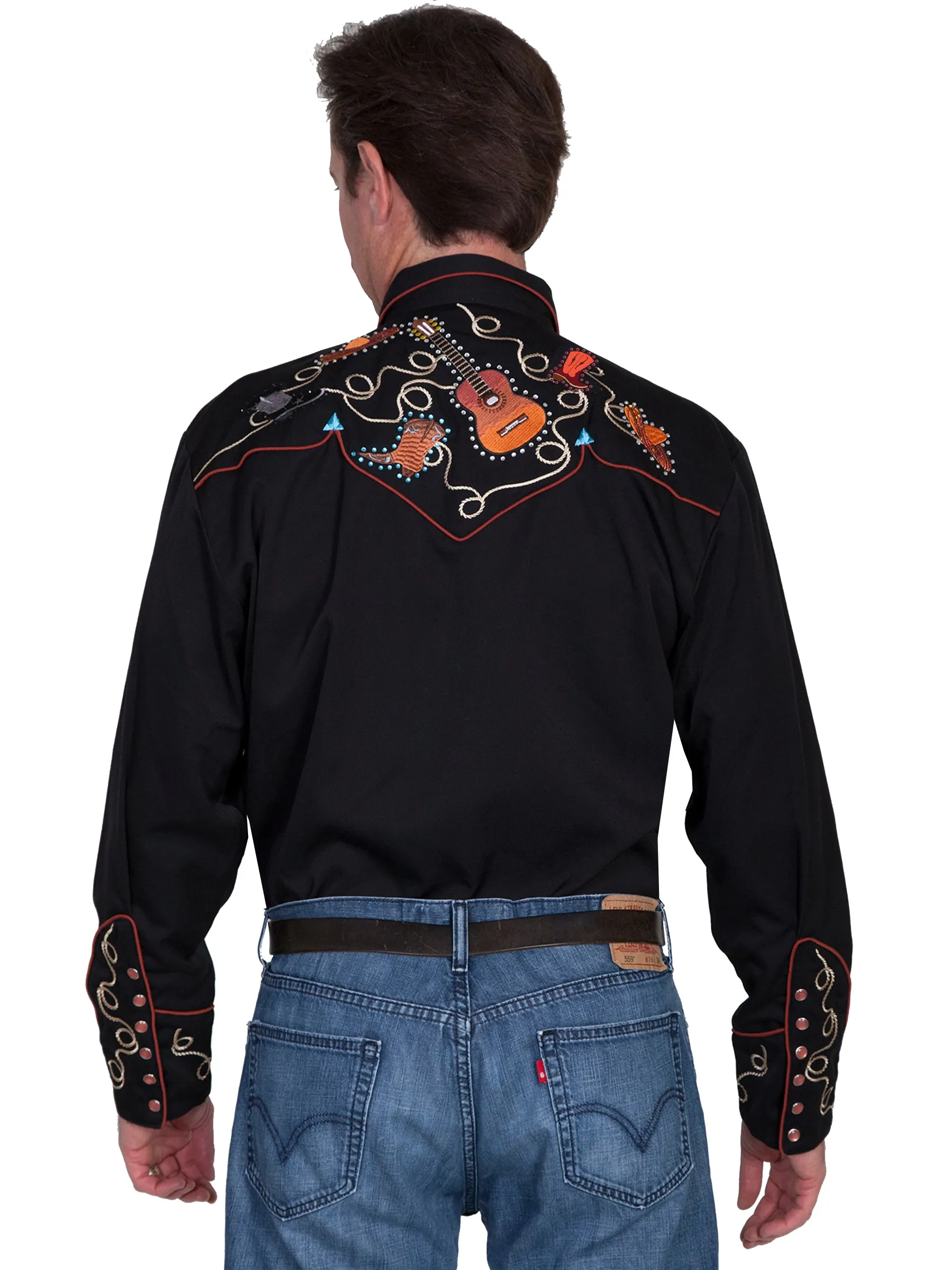 SCULLY BOOTSHATSGUITARS EMB. SHIRT - Black