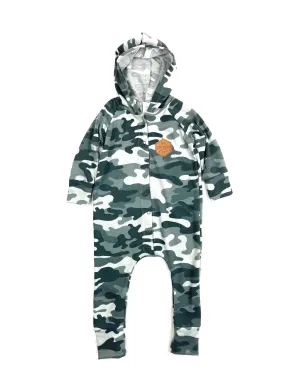 Snow camo snap romper