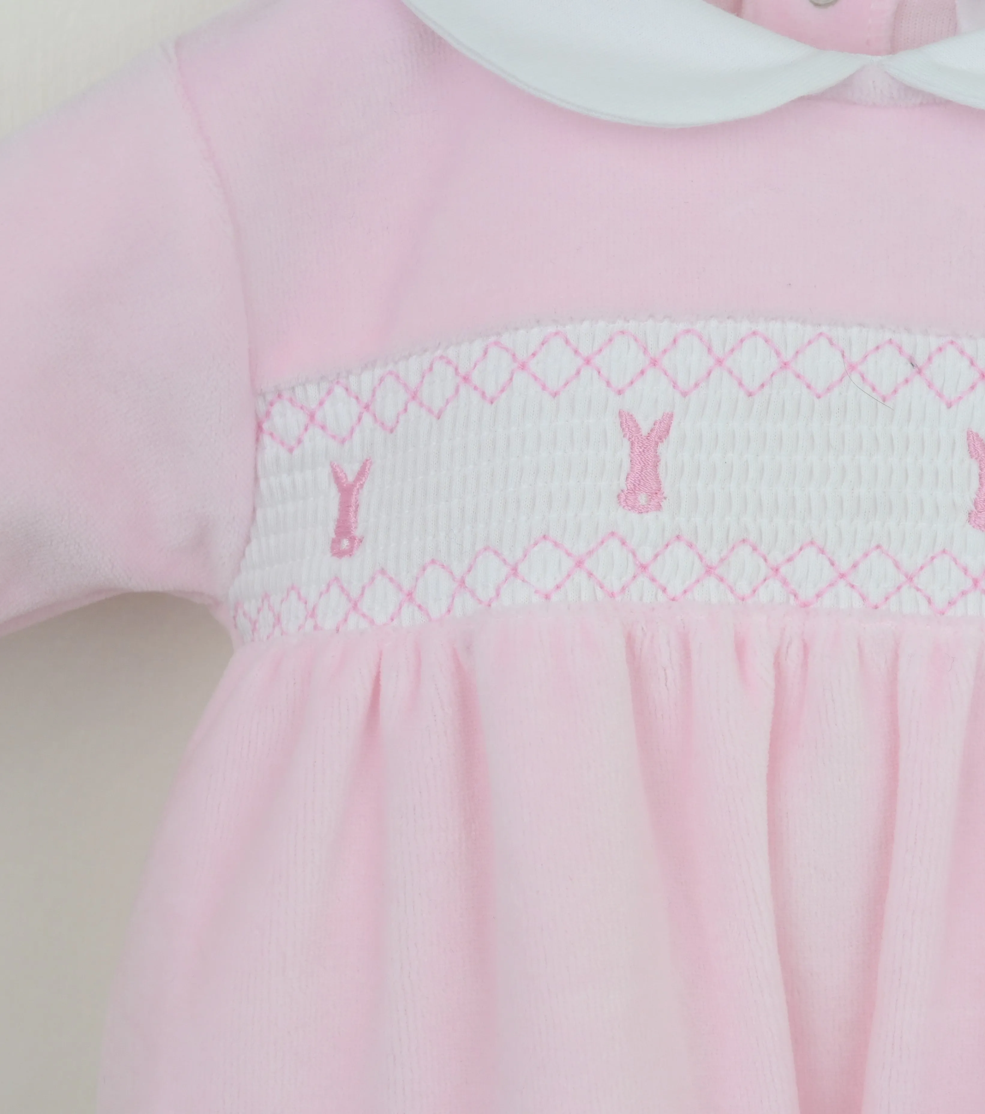 SS25 PRE-ORDER Girls Pex Bunny Velour Pink Sleepsuit