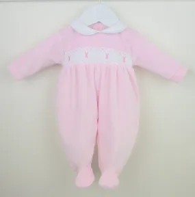 SS25 PRE-ORDER Girls Pex Bunny Velour Pink Sleepsuit