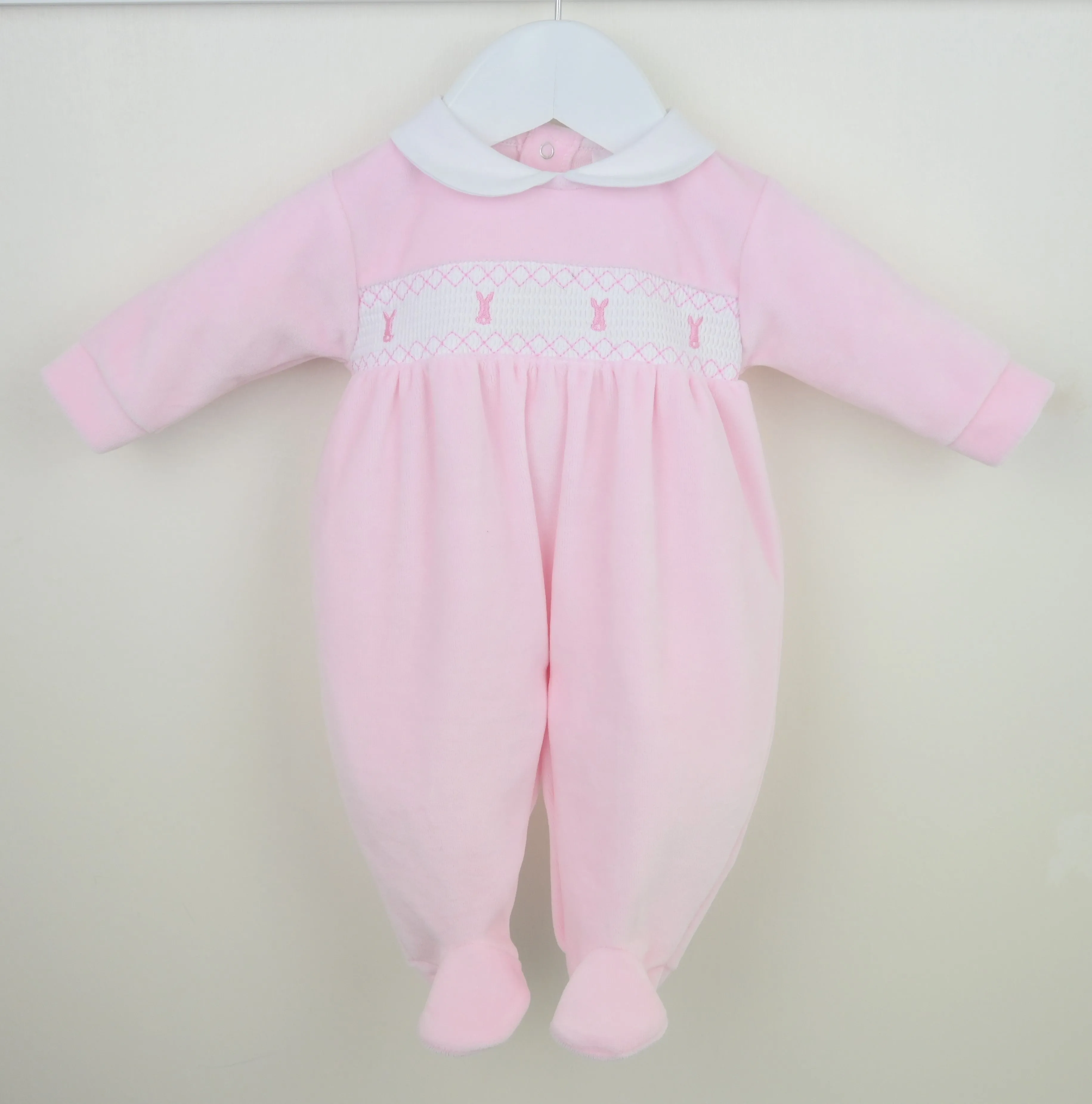 SS25 PRE-ORDER Girls Pex Bunny Velour Pink Sleepsuit