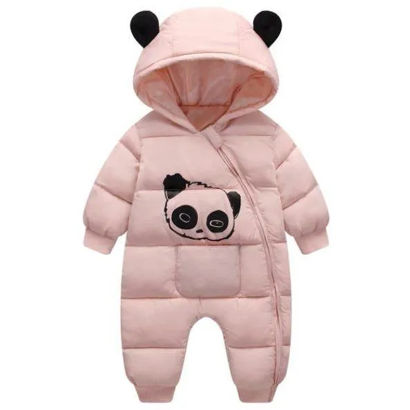 Stylish Baby Thick Cotton Panda Cartoon Winter Hooded Rompers