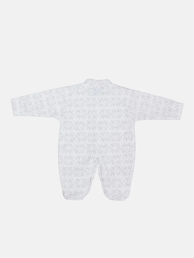 Tiny Baby Unisex Sheep Sleepsuit - White & Grey