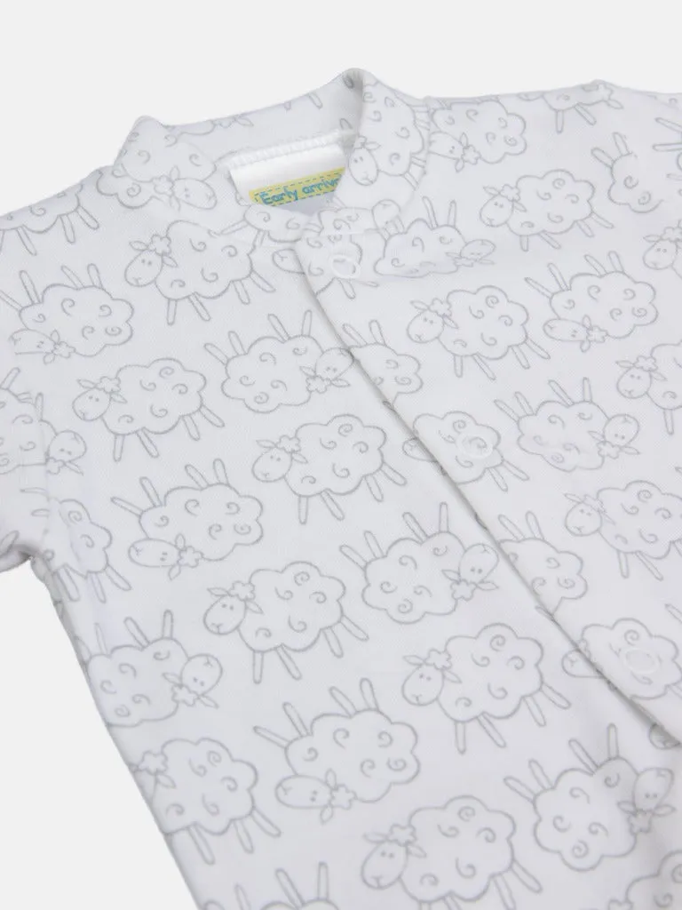 Tiny Baby Unisex Sheep Sleepsuit - White & Grey