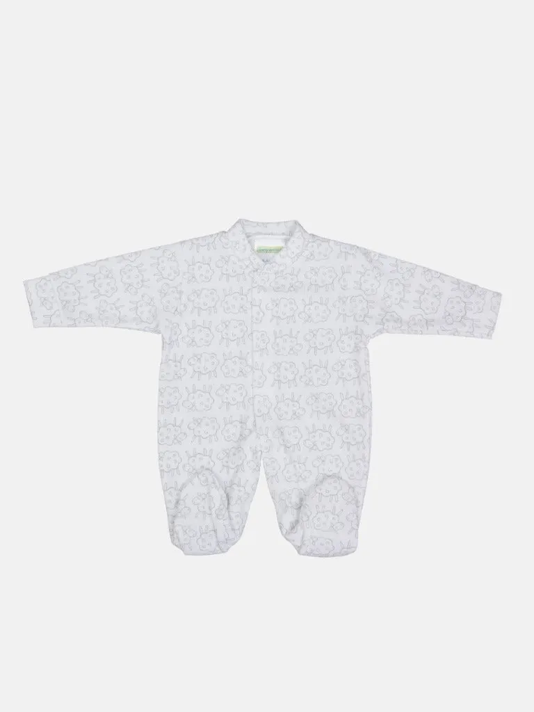 Tiny Baby Unisex Sheep Sleepsuit - White & Grey