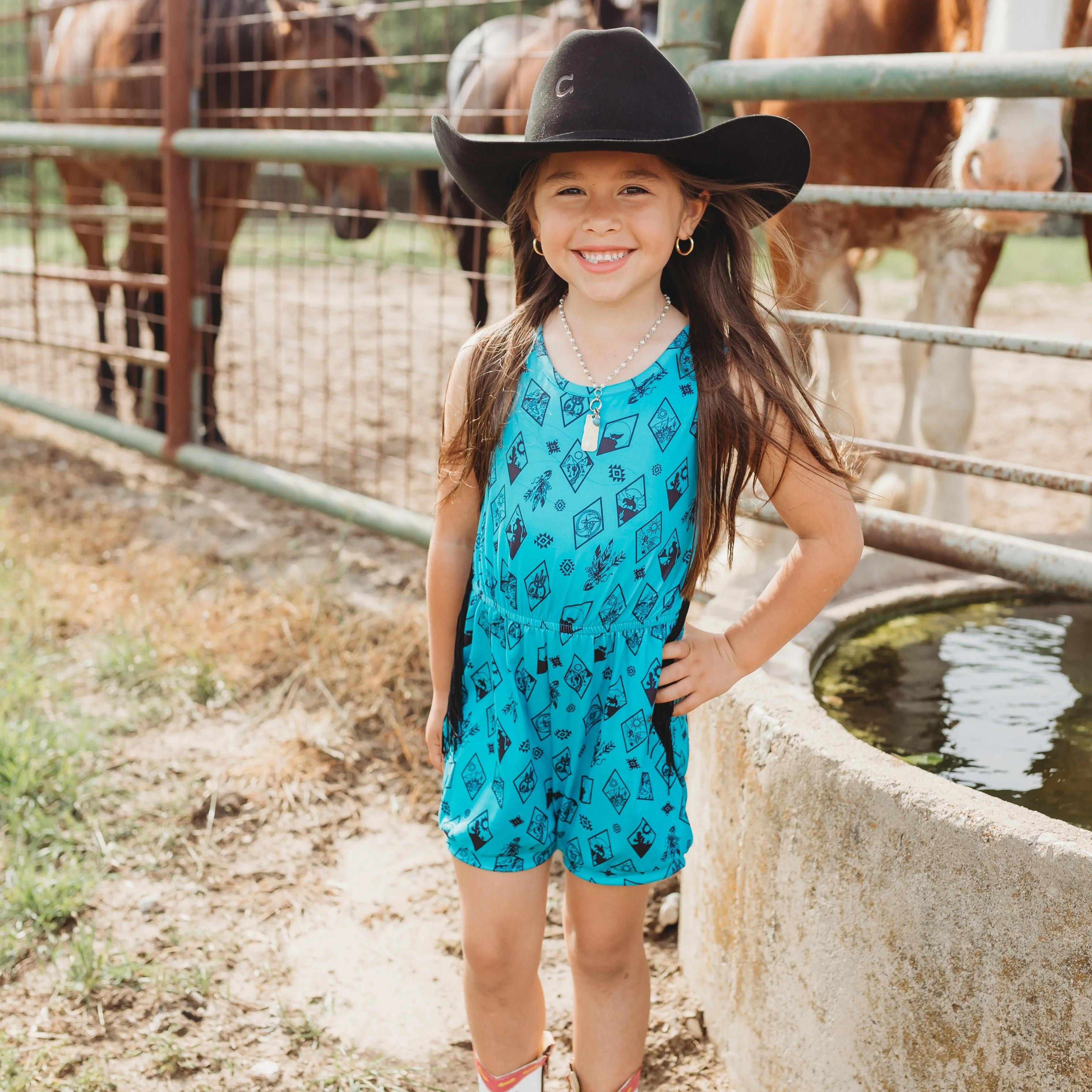 Turq Diamond Fringe Romper Baby (0-18M)