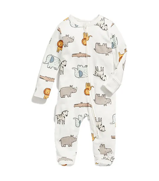 Unisex Animal-Print 1-Way-Zip Sleep & Play Footed One-Piece for Baby - Safari