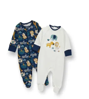 Unisex Baby Cute Safari Animal Prints Cotton Footie Sleepsuit