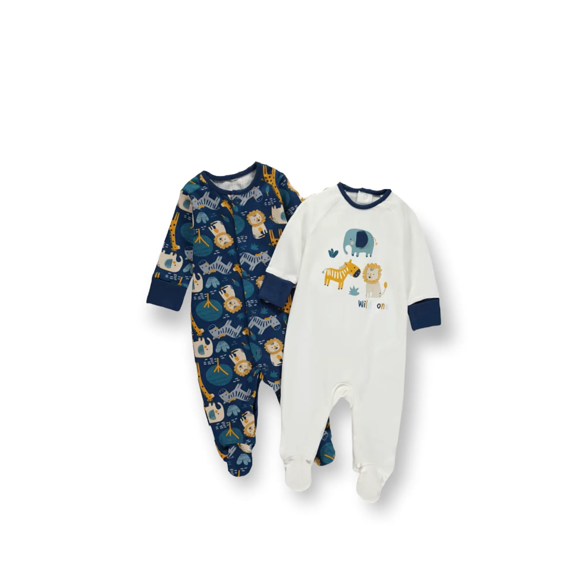 Unisex Baby Cute Safari Animal Prints Cotton Footie Sleepsuit