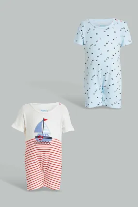 White And Blue Boat Romper For Babies (Pack of 2)